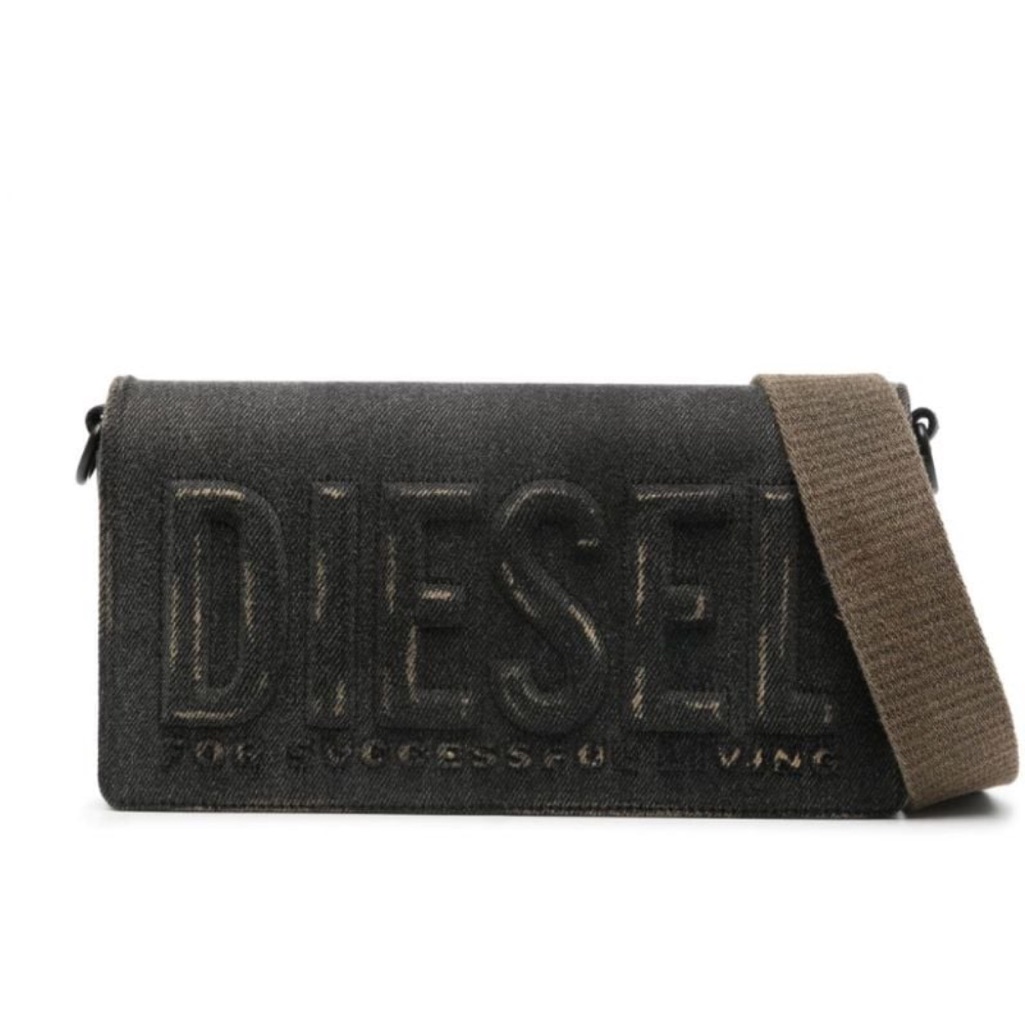Diesel M Biscotto Crossbody Bag Black Logo-Embossed Denim